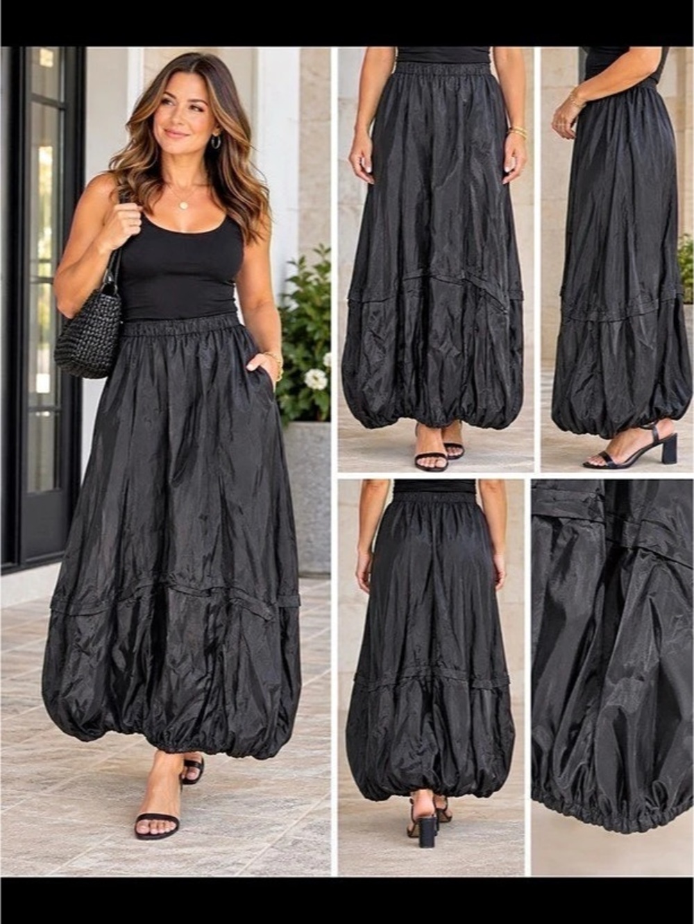 Lilith paris Women's Black bubble hem Maxi Skirt M